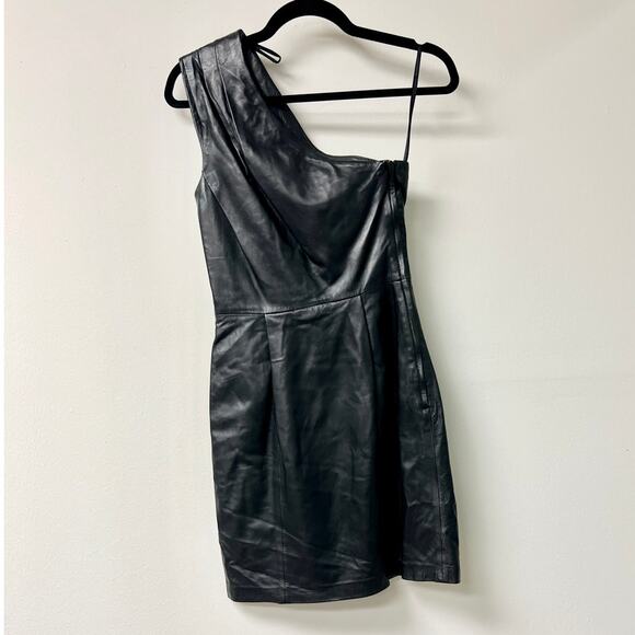 Jimmy Choo for H&M One Shoulder Leather Mini Dress Black Women's Size US 2 - Picture 3 of 6